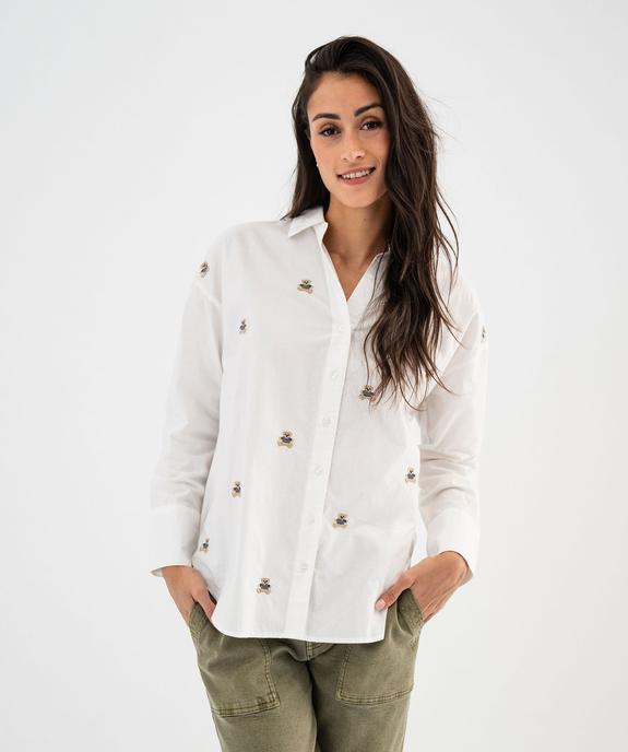 Chemise en coton à motifs brodés femme - LuluCastagnette vue6 - LULUCASTAGNETTE - GEMO