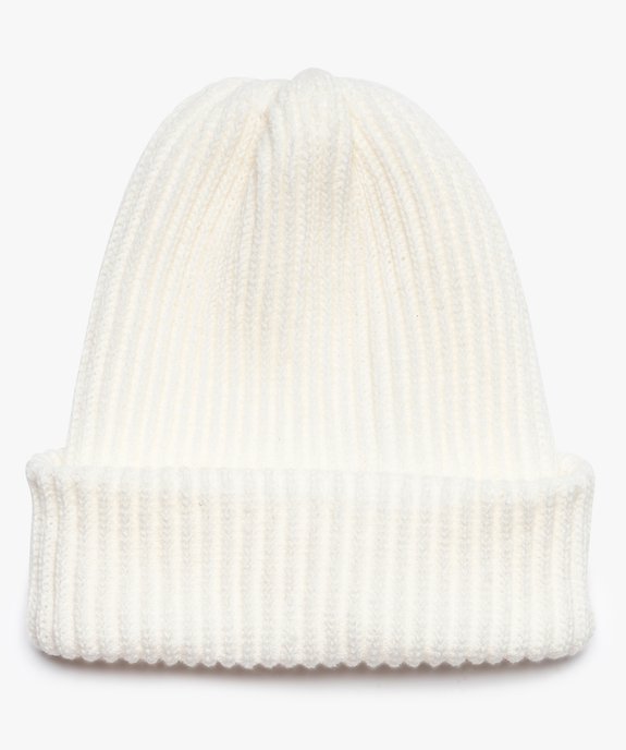 Bonnet femme en maille cotelee a revers