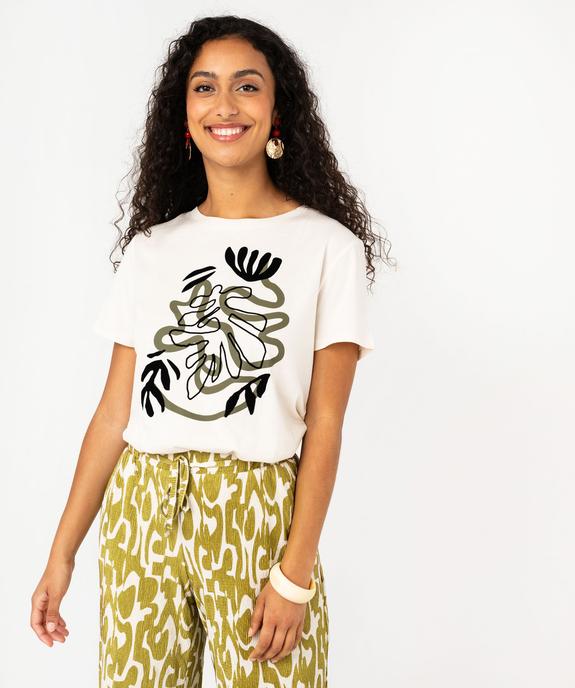 Tee-shirt manches courtes à grand motif en velours femme vue1 - GEMO(FEMME PAP) - GEMO