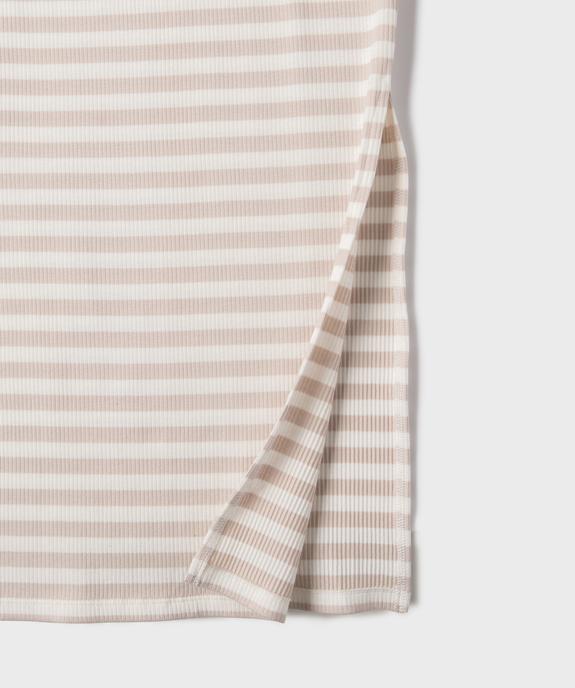 Robe tee-shirt longue en maille côtelée rayée fille vue4 - GEMO 4G FILLE - GEMO
