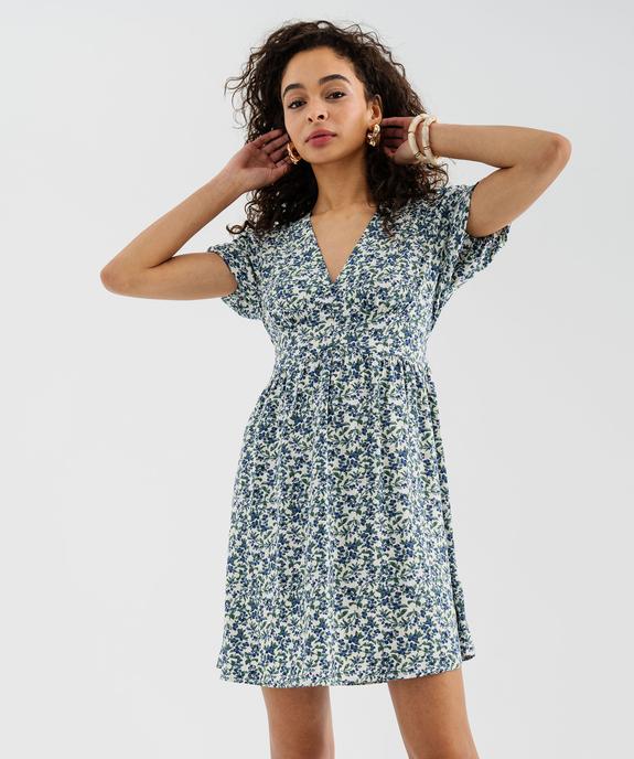 Robe courte à manches ballons en viscose imprimée femme vue2 - GEMO 4G FEMME - GEMO