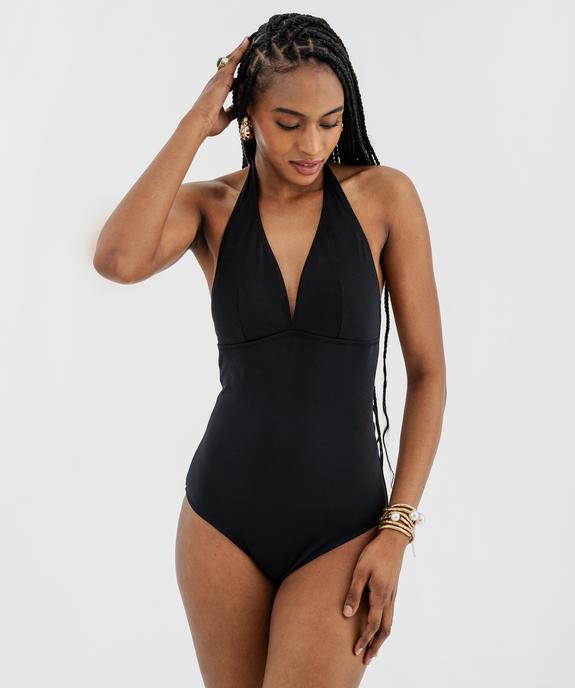 Maillot de bain 1 pièce avec liens à nouer dans le cou femme vue1 - GEMO (PLAGE) - GEMO