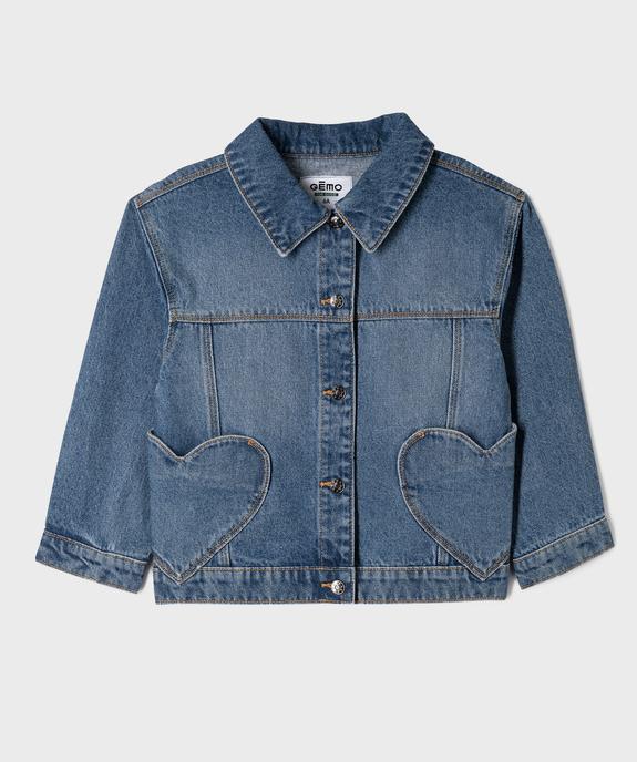 Veste en jean avec poches en forme de coeurs fille vue1 - GEMO 4G FILLE - GEMO