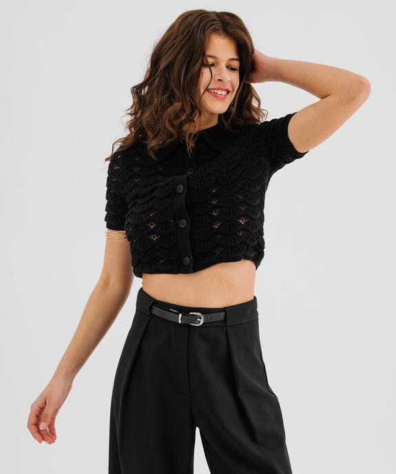 Gilet court à manches courtes en maille ajourée femme vue5 - GEMO(FEMME PAP) - GEMO