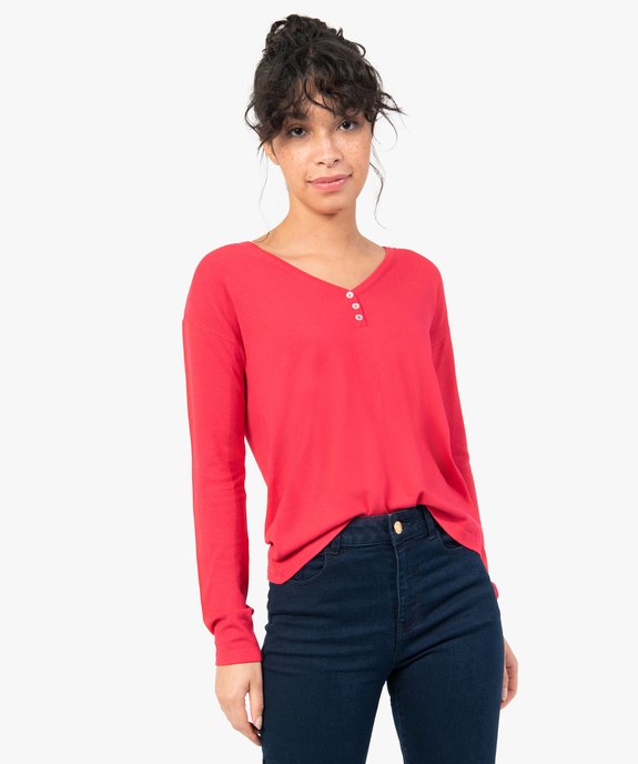 Pull femme en maille fine à col V boutonné vue1 - GEMO(FEMME PAP) - GEMO