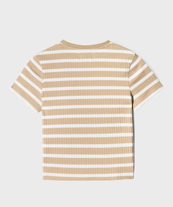 Tee-shirt manches courtes en maille côtelée à rayures fille vue3 - GEMO 4G FILLE - GEMO