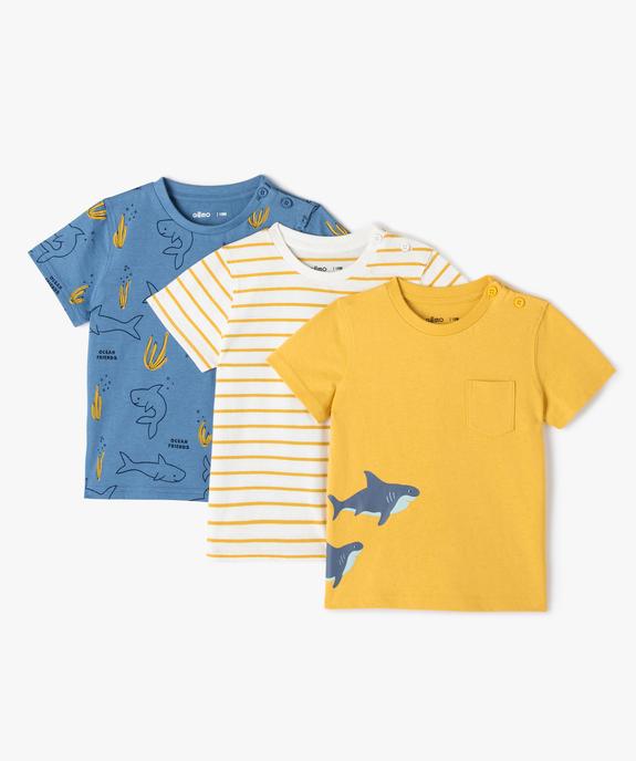 Tee-shirt bébé garçon à motifs et poche poitrine (lot de 3) vue1 - GEMO 4G BEBE - GEMO