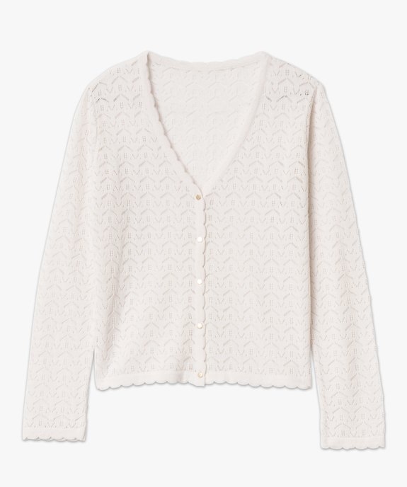 Gilet col V en maille fine ajourée femme vue4 - GEMO(FEMME PAP) - GEMO