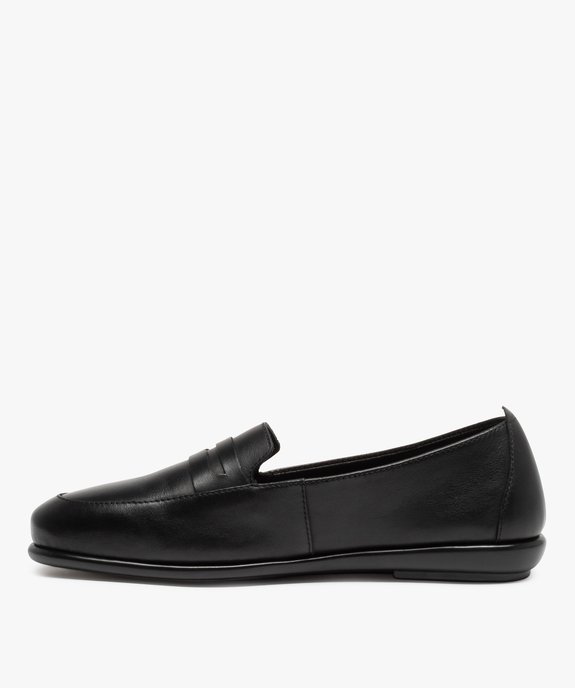 Mocassins femme à talon plat dessus cuir uni – Tanéo vue3 - TANEO - GEMO