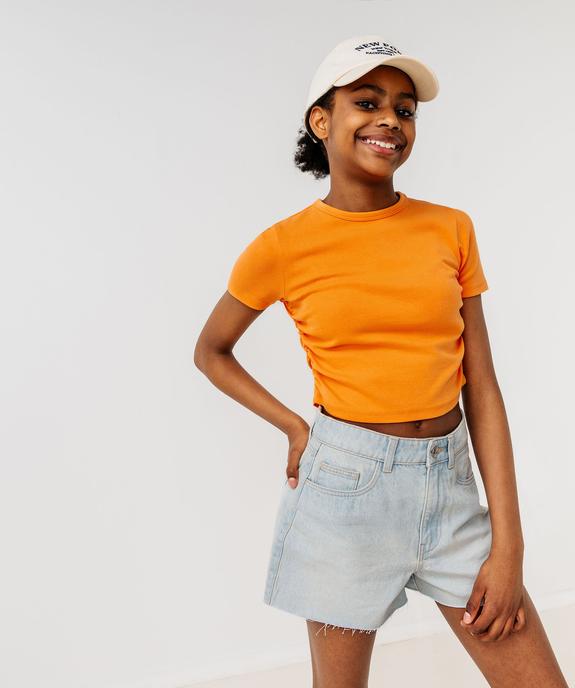 Tee-shirt manches courtes crop top à fronces fille vue8 - GEMO 4G FILLE - GEMO
