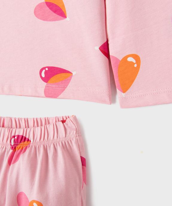 Pyjama en coton bicolore motif coeur fille vue2 - GEMO 4G FILLE - GEMO