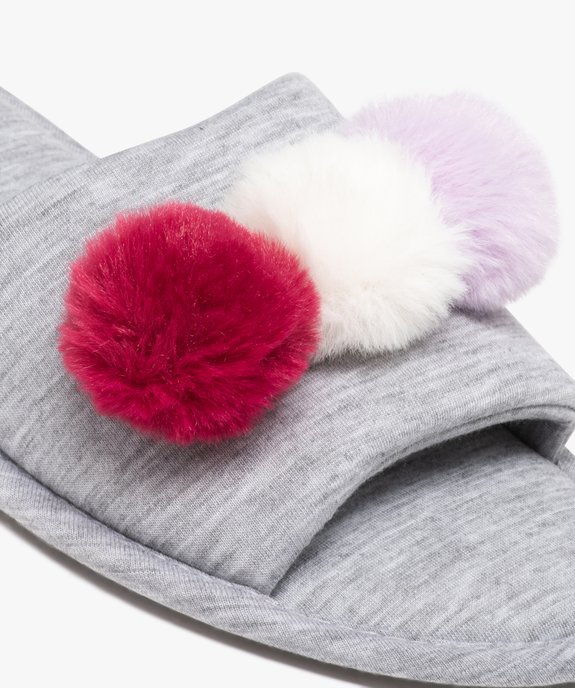 Chaussons femme mules en jersey uni avec pompons fantaisie vue6 - GEMO 4G FEMME - GEMO