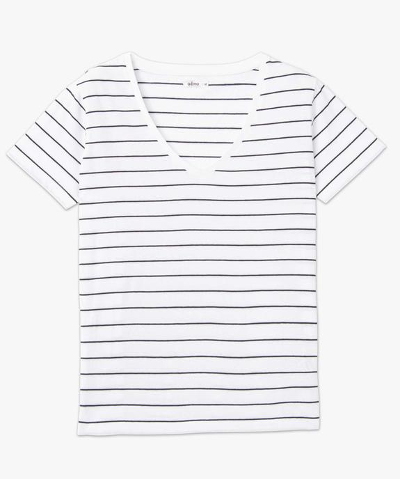 Tee-shirt femme rayé à manches courtes avec col V vue4 - GEMO(FEMME PAP) - GEMO
