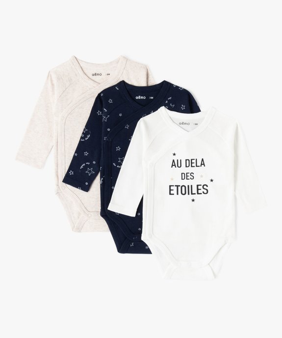 Body croisé à manches courtes en coton biologique bébé (lot de 3) vue1 - GEMO 4G BEBE - GEMO