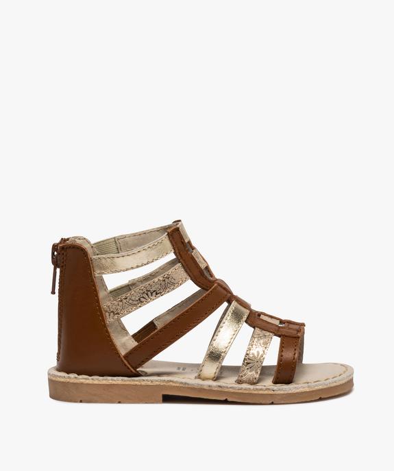 Sandales fille style spartiates à brides métallisées en cuir vue1 - GEMO (ENFANT) - GEMO