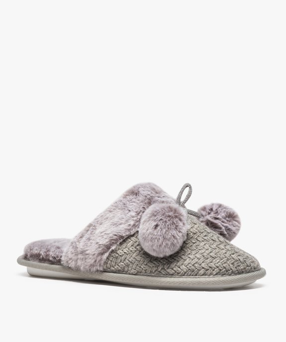 Chaussons femme mules plates à pompons vue2 - GEMO(HOMWR FEM) - GEMO