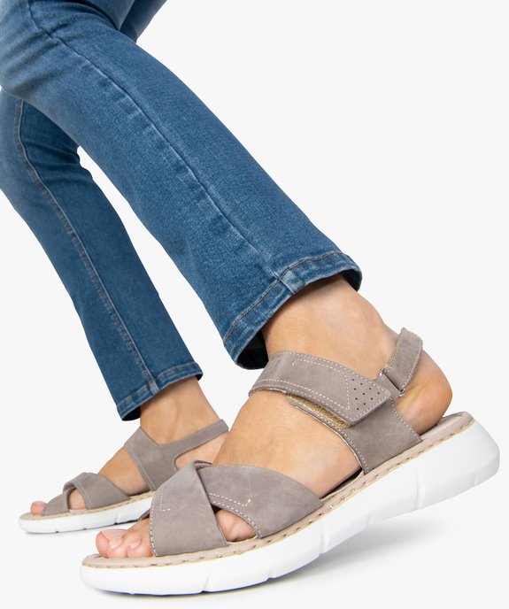 Sandales confort femme avec brides en cuir vue1 - GEMO (CONFORT) - GEMO