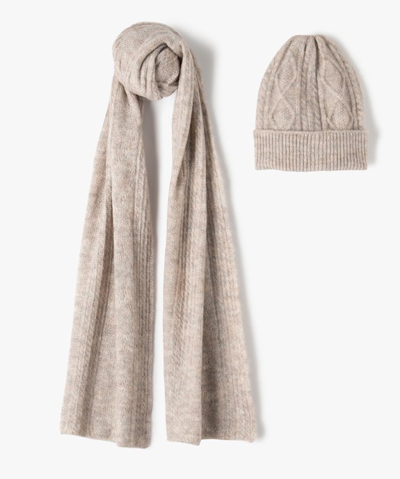 Ensemble femme 2 pièces en maille torsadée (écharpe et bonnet) vue1 - GEMO (ACCESS) - GEMO