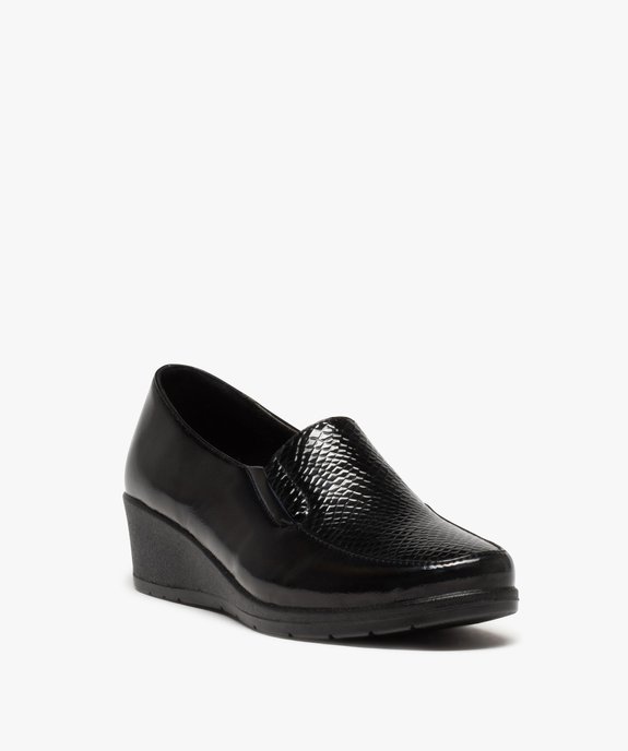 Mocassins femme confort et dessus vernis uni à talon compensé vue2 - GEMO 4G FEMME - GEMO