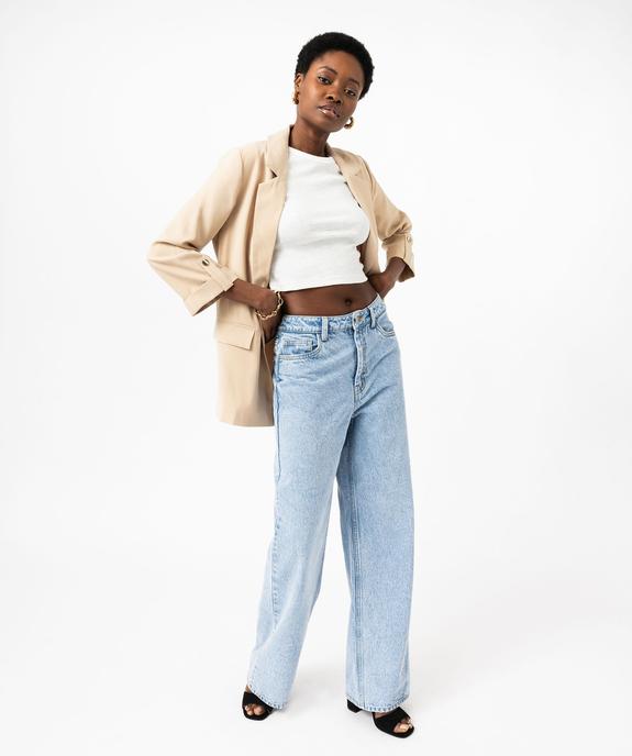 Tee-shirt manches courtes cropped en maille côtelée femme vue5 - GEMO(FEMME PAP) - GEMO