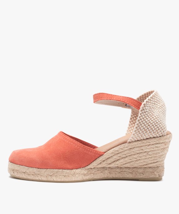 Sandales femme compensées dessus cuir uni vue3 - GEMO(URBAIN) - GEMO