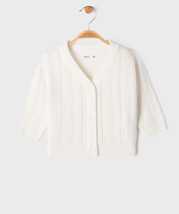 Gilet col V en maille ajourée bébé fille vue1 - GEMO(BEBE DEBT) - GEMO