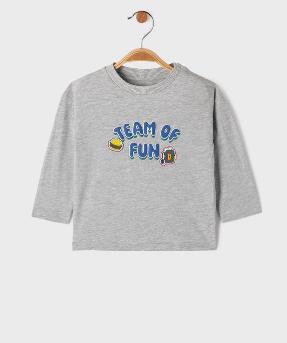 Tee-shirt manches longues en jersey de coton flammé imprimé bébé garçon  vue1 - GEMO 4G BEBE - GEMO