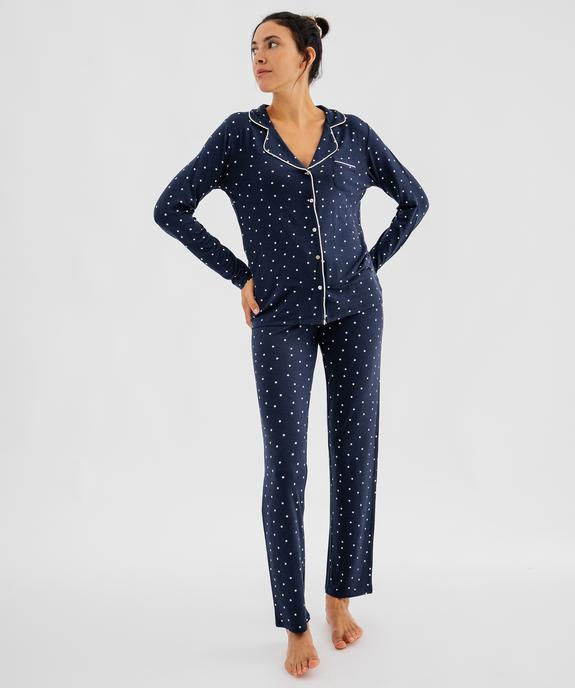 Pyjama boutonné en viscose femme vue1 - GEMO 4G FEMME - GEMO