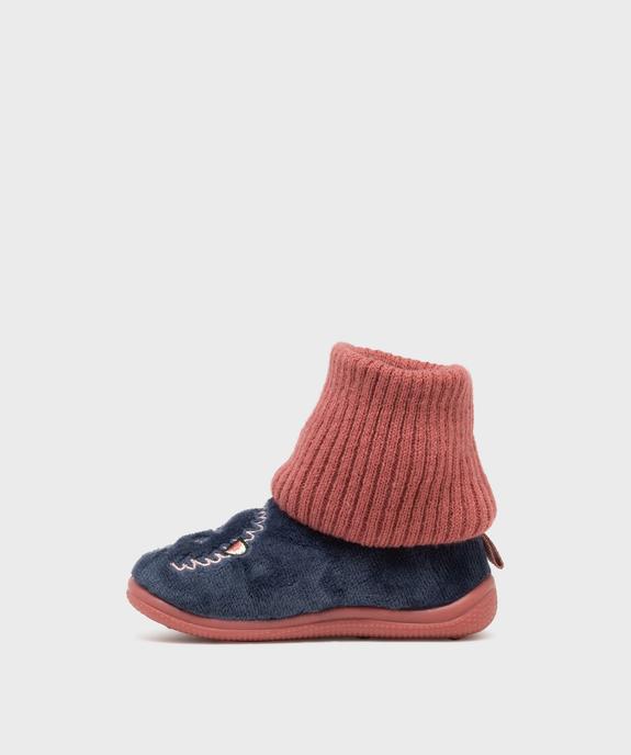 Chaussons en velours à tige montante chaussette fille vue3 - GEMO (ENFANT) - GEMO