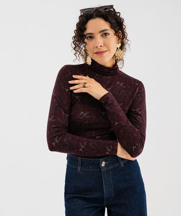 Tee-shirt manches longues et col roulé imprimé femme vue1 - GEMO 4G FEMME - GEMO