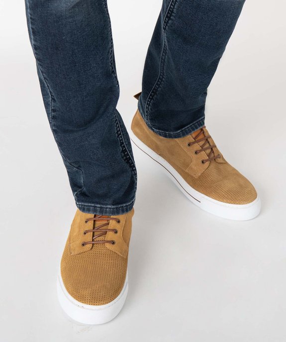 Baskets homme en cuir à semelle contrastante - Tanéo vue1 - TANEO - GEMO