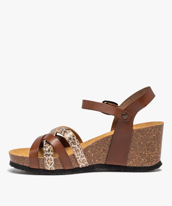 Sandales femme compensées à brides en cuir vue3 - GEMO(URBAIN) - GEMO