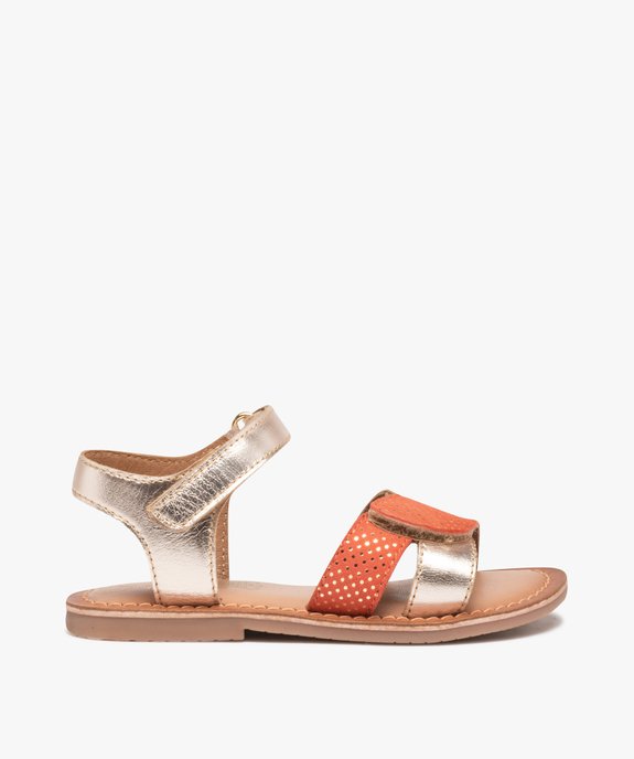 Sandales fille à brides scratch dessus cuir métallisé vue1 - GEMO (ENFANT) - GEMO