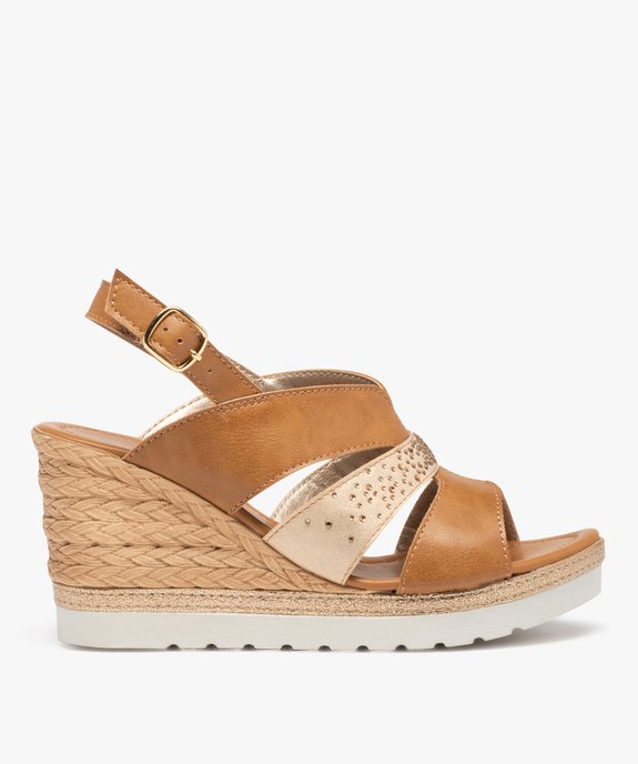 Sandales femme compensées bride métallisée à strass vue1 - GEMO(URBAIN) - GEMO