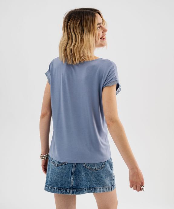Tee-shirt à manches courtes et col V en dentelle coupe loose femme vue3 - GEMO 4G FEMME - GEMO