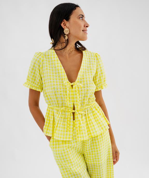 Blouse manches courtes à basque et liens à nouer femme vue2 - GEMO(FEMME PAP) - GEMO