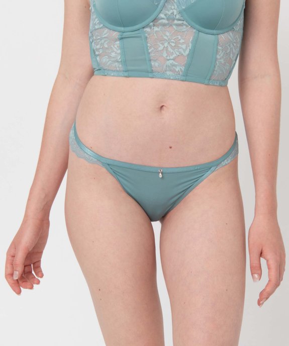 Culotte femme en microfibre et dentelle transparente vue2 - GEMO(HOMWR FEM) - GEMO