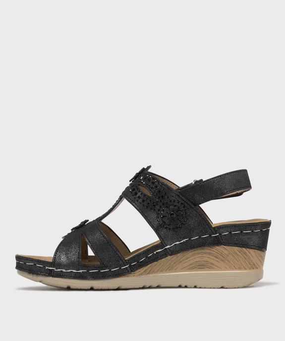 Sandales confort à strass avec talon compensé femme vue3 - G'FLEX - GEMO