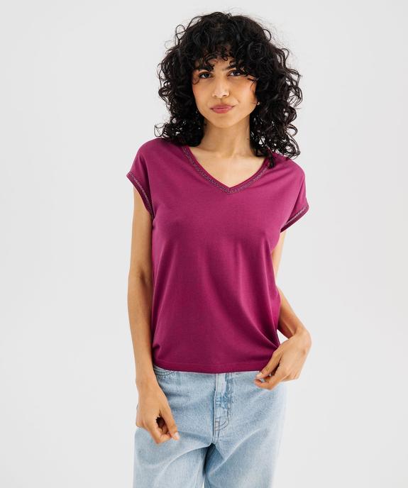 Tee-shirt à manches courtes avec finitions scintillantes femme vue1 - GEMO 4G FEMME - GEMO