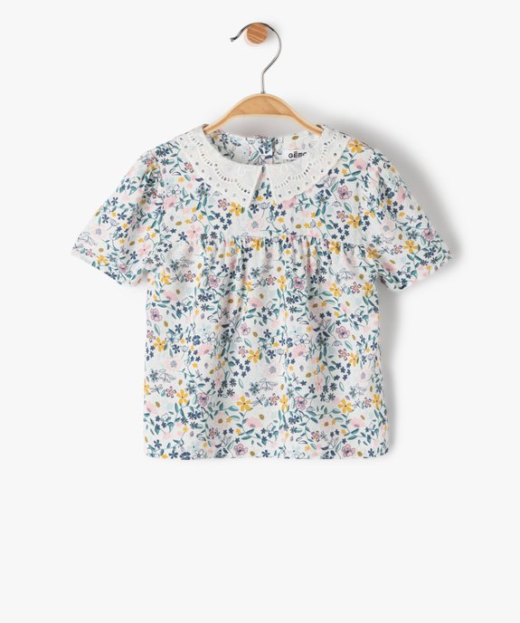 Blouse bébé fille à manches courtes et col en dentelle anglaise vue1 - GEMO(BEBE DEBT) - GEMO