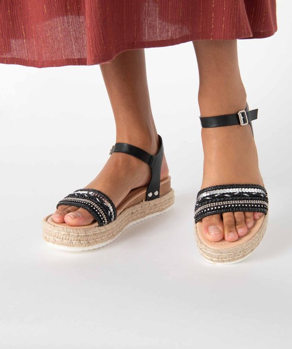 Sandales femme compensées à bride ornée de strass vue1 - GEMO(URBAIN) - GEMO