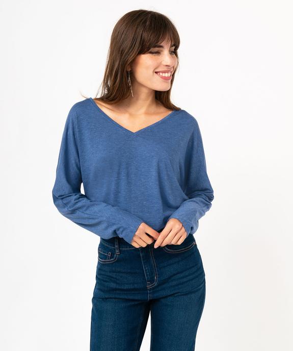Tee-shirt à manches longues à double col V femme vue1 - GEMO(FEMME PAP) - GEMO