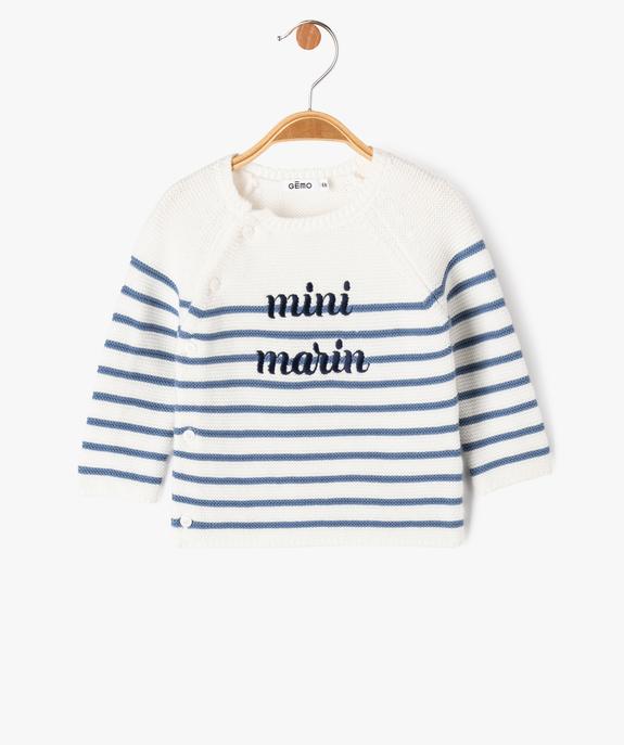 Pull brassière rayé avec message brodé bébé vue2 - GEMO(BB COUCHE) - GEMO