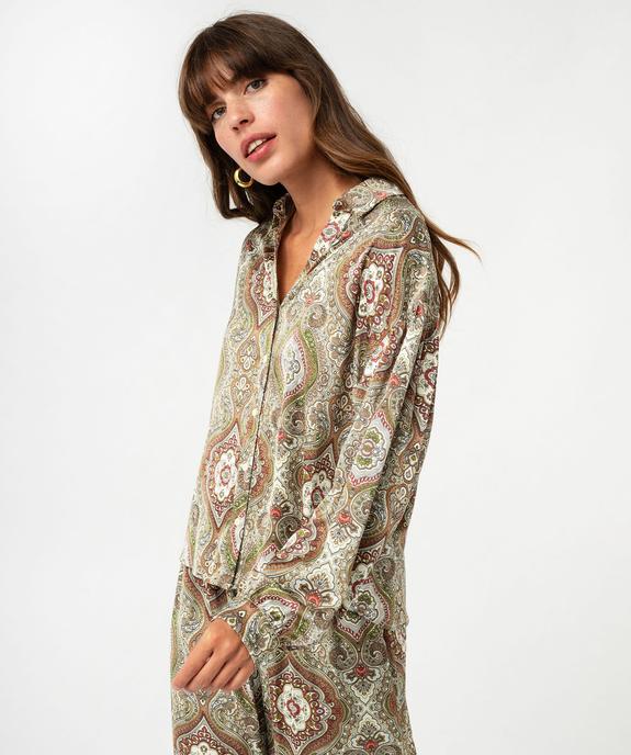 Chemise imprimée en matière satinée femme vert vue1 - GEMO(FEMME PAP) - GEMO