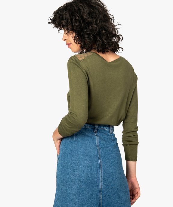 Pull femme en maille fine à décolleté dentelle vue3 - GEMO(FEMME PAP) - GEMO