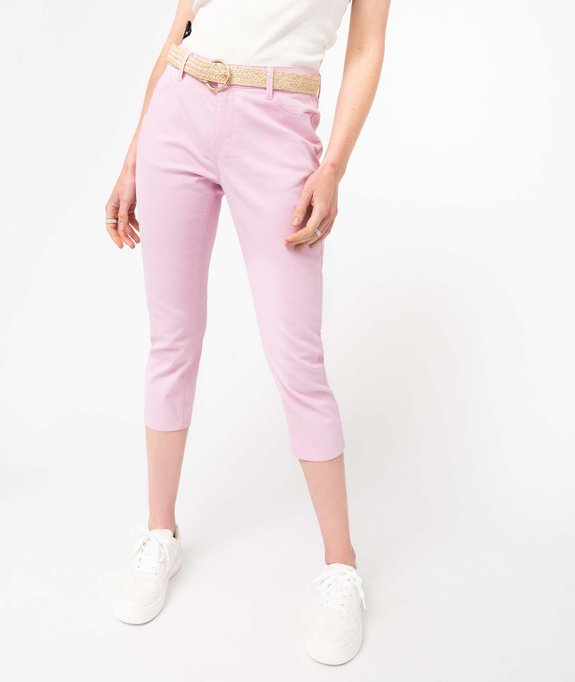Pantacourt femme en toile denim avec ceinture tressée vue2 - GEMO 4G FEMME - GEMO