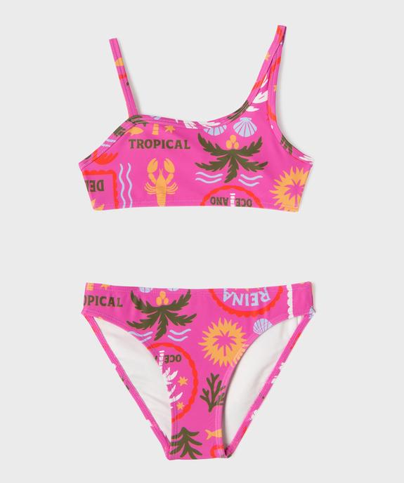 Maillot de bain 2 pièces imprimé avec haut asymétrique fille vue1 - GEMO (ENFANT) - GEMO