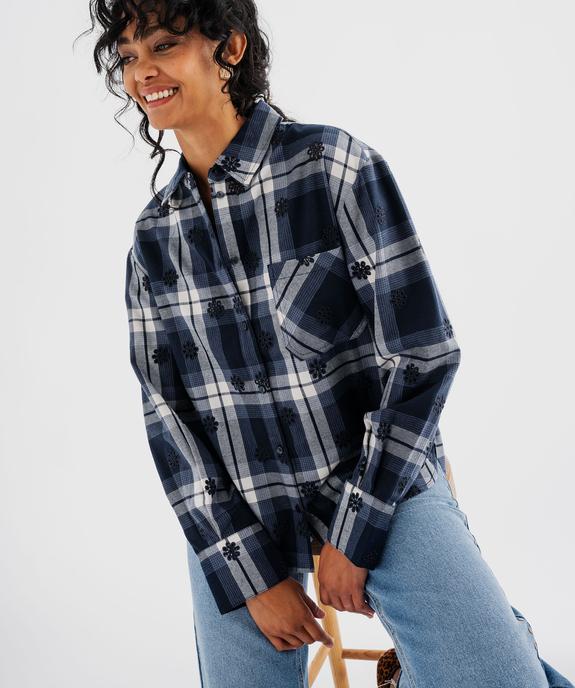 Chemise à carreaux et motifs brodés ajourés femme vue1 - GEMO(FEMME PAP) - GEMO