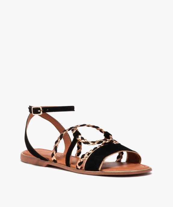 Sandales femme en cuir à brides tressées détails métallisés - Taneo vue2 - TANEO - GEMO