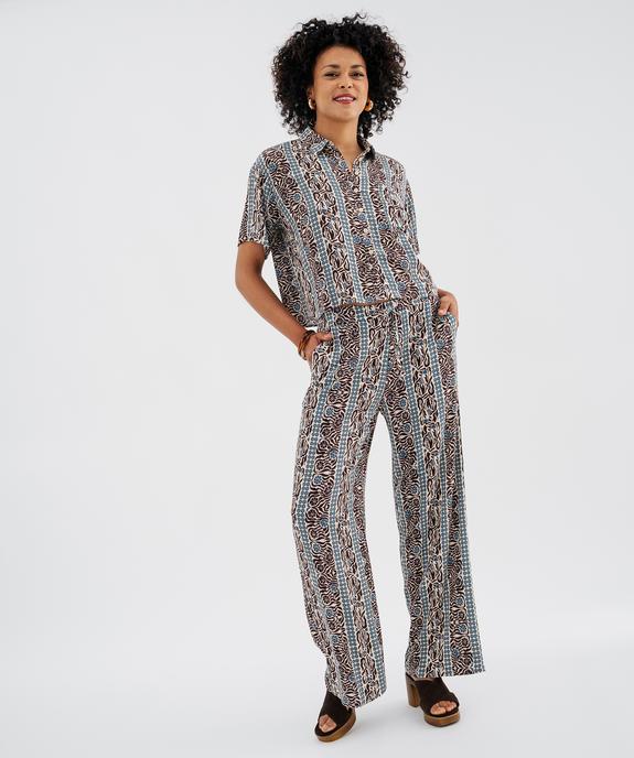 Pantalon large en viscose froissée femme vue4 - GEMO 4G FEMME - GEMO